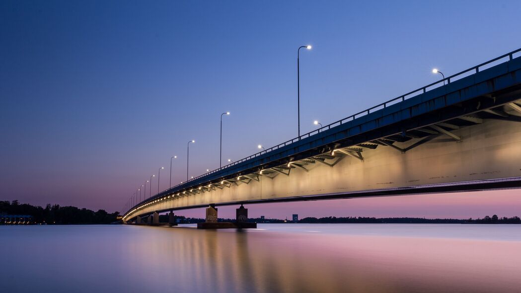 大桥 夜晚 背光 赫尔辛基 芬兰 4k壁纸 3840x2160