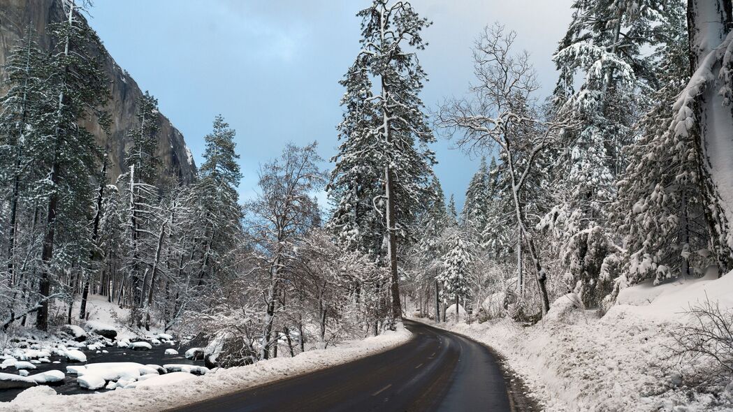 路 雪 冬天 转弯 山谷 风景 4k壁纸 3840x2160
