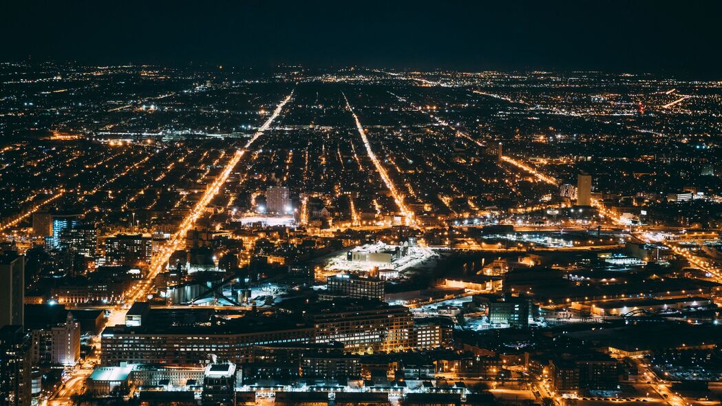 夜城 城市灯光 鸟瞰图 概览 芝加哥 4k壁纸 3840x2160