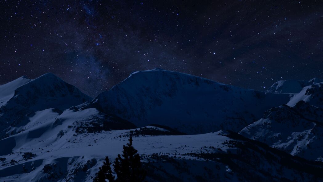 山脉 星空 夜晚 雪地 4k壁纸 3840x2160