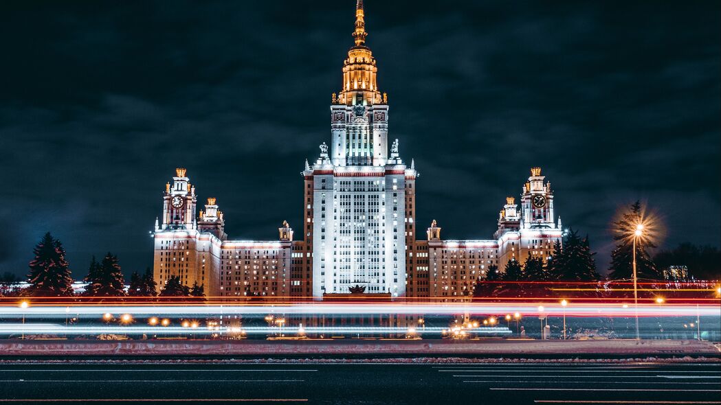 夜城 建筑 长曝光 莫斯科 4k壁纸 3840x2160