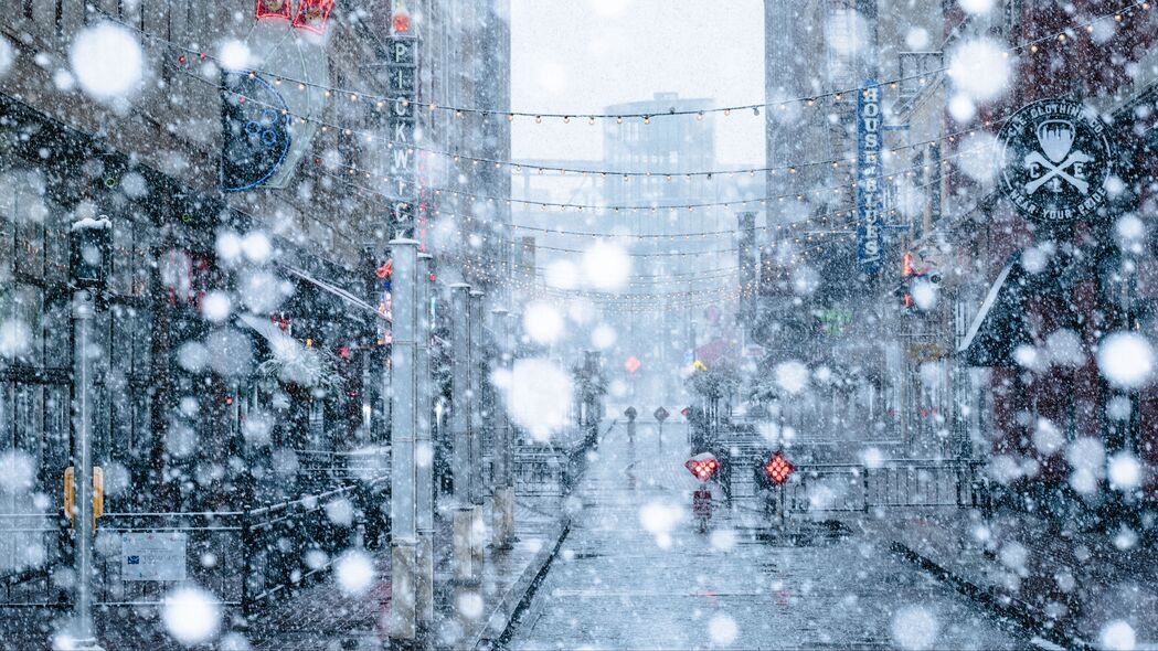 降雪 雪 街道 城市 冬季 4k壁纸 3840x2160