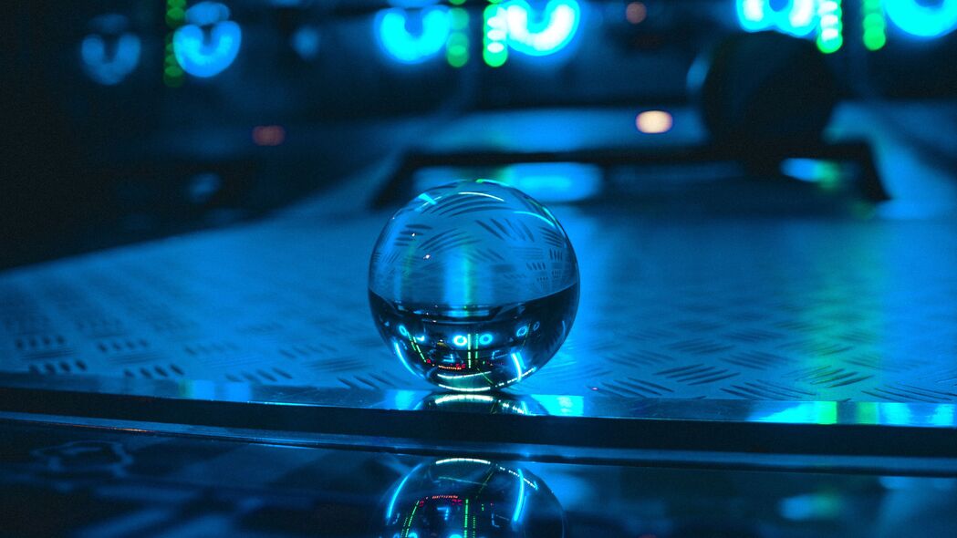 球 玻璃 霓虹灯 反射 蓝色 4k壁纸 3840x2160