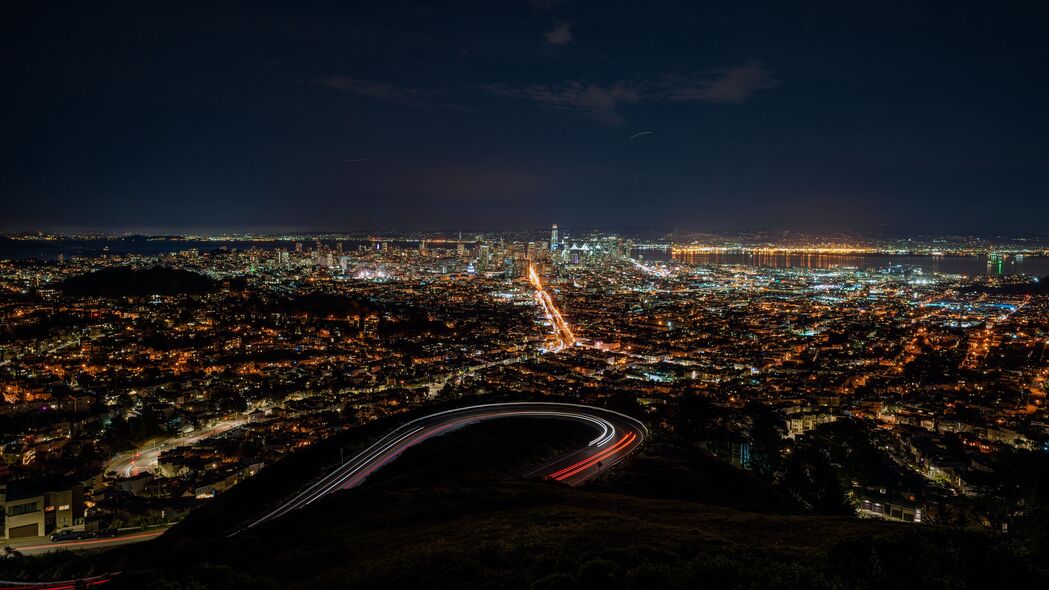 夜城 鸟瞰图 城市灯光 概览 夜晚 旧金山 美国 4k壁纸 3840x2160