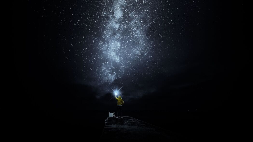 星空 男人 孤独 孤独 闪耀 夜晚 深色 4k壁纸 3840x2160