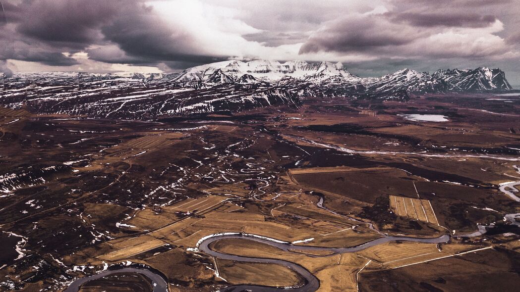 山脉 鸟瞰图 道路 雪 冬天 冰岛 4k壁纸 3840x2160