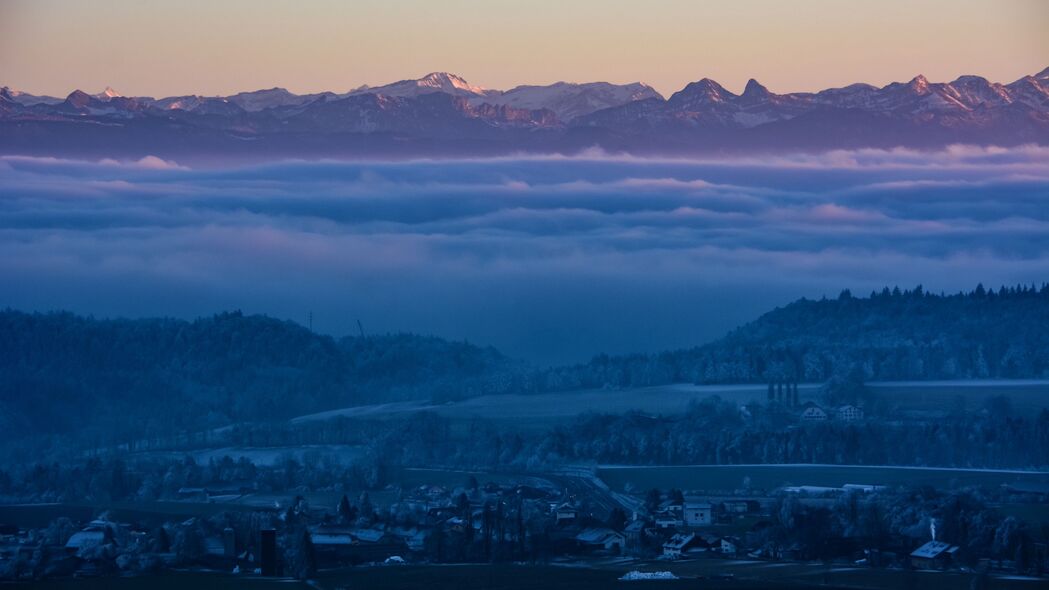 雾 山脉 黄昏 冬天 天空 瑞士 4k壁纸 3840x2160