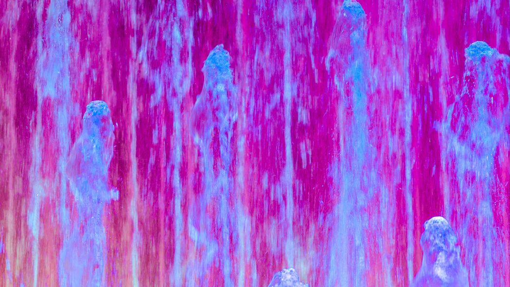 喷泉 喷嘴 水 灯 粉红色 4k壁纸 3840x2160