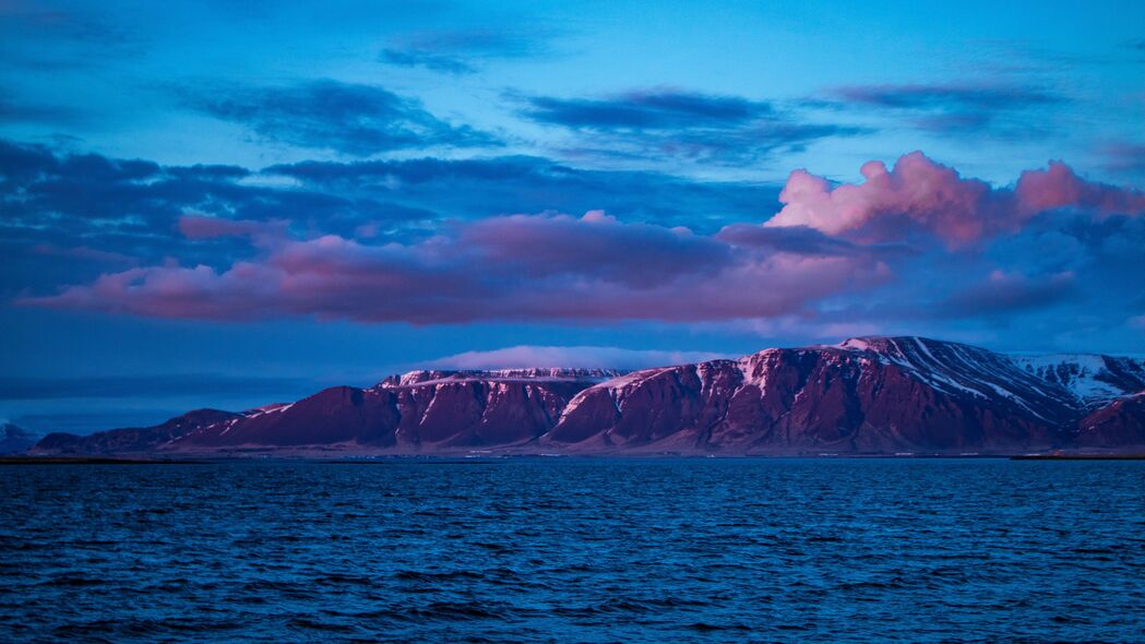 山 海 云 紫色 冰岛 4k壁纸 3840x2160