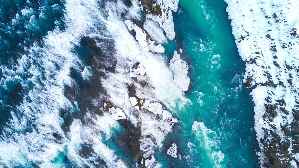 浮冰 冰 鸟瞰图 瀑布 冰岛 4k壁纸 3840x2160