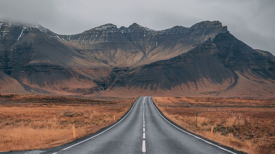 道路 山脉 标记 冰岛 4k壁纸 3840x2160