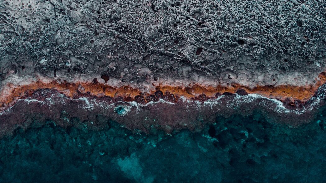 海洋 海岸 鸟瞰图 水 石头 表面 罗纹 4k壁纸 3840x2160
