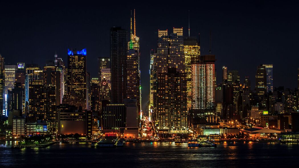 城市景观 夜晚 纽约 曼哈顿 摩天大楼 灯光 4k壁纸 3840x2160