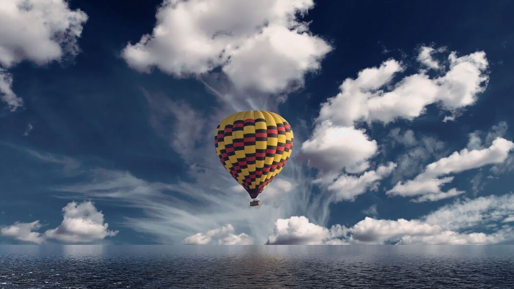 气球 浮空器 海 地平线 云 4k壁纸 3840x2160