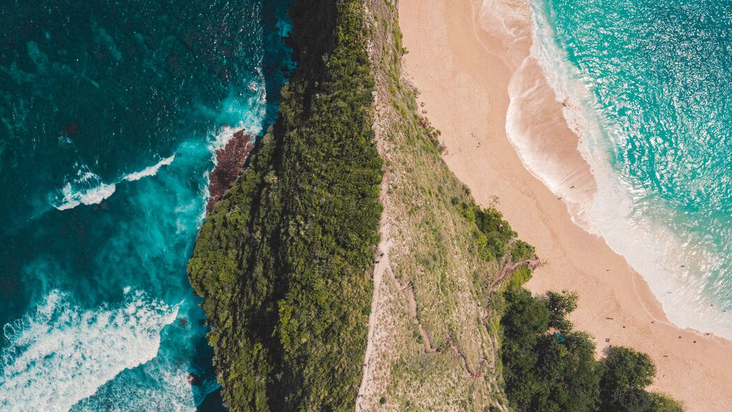 海洋 岛屿 鸟瞰图 冲浪 海岸 绿色 4k壁纸 3840x2160