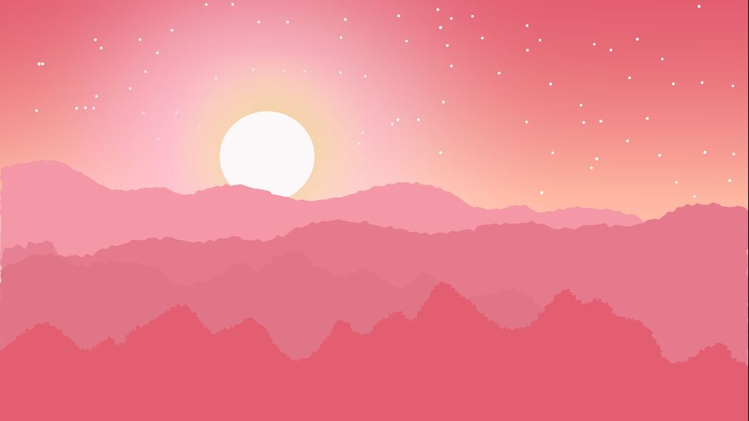 太阳 山脉 地平线 星星 粉红色 矢量 4k壁纸 3840x2160