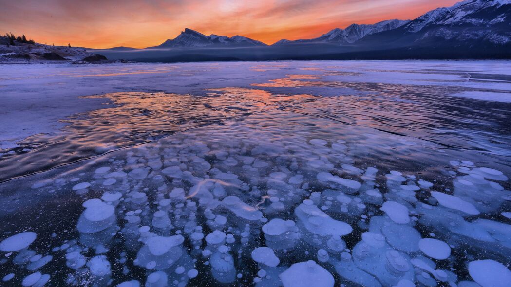 湖 冰 雪 冬天 日落 地平线 4k壁纸 3840x2160