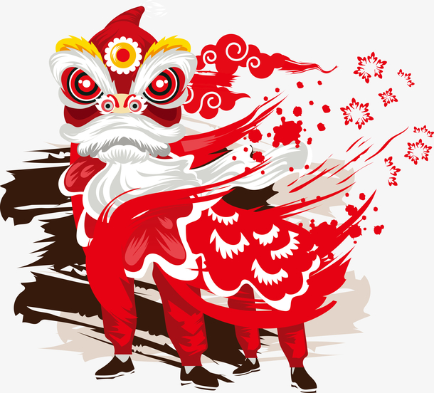 新年春节习俗舞狮子喜庆气氛武侠风