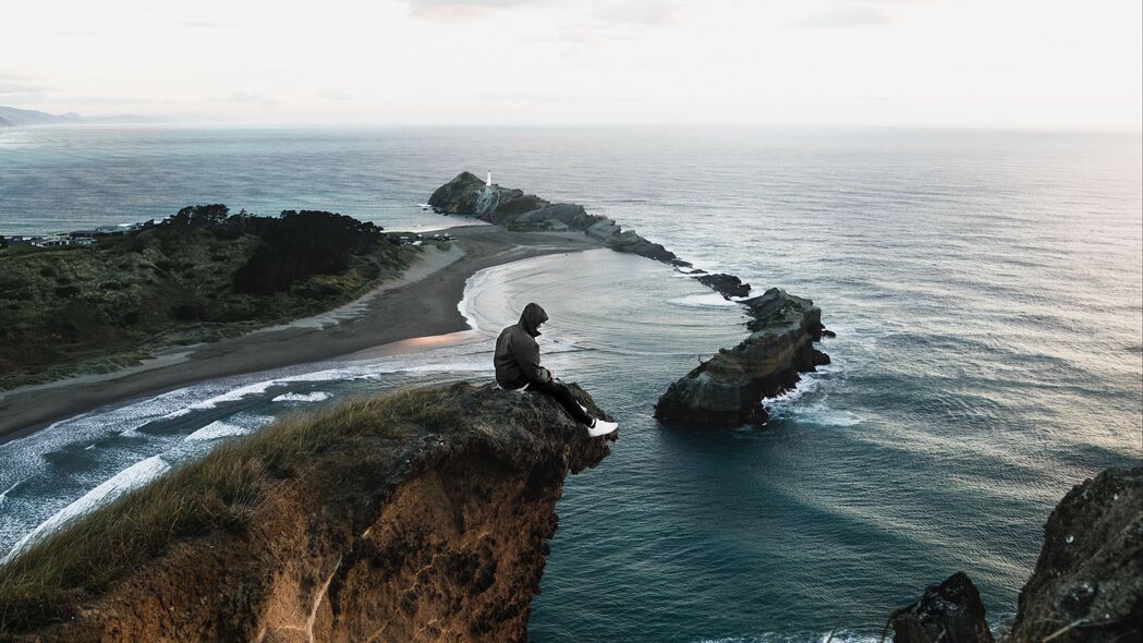 悬崖 大海 独自 孤独 新西兰 4k壁纸 3840x2160