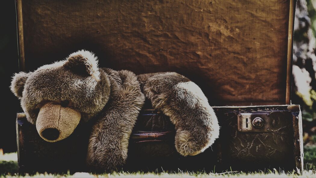 泰迪熊 熊 玩具 悲伤 手提箱 4k壁纸 3840x2160