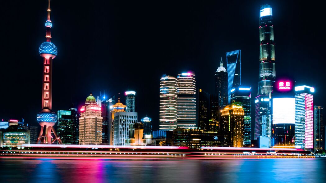 夜城 城市灯光 全景 上海 中国 4k壁纸 3840x2160