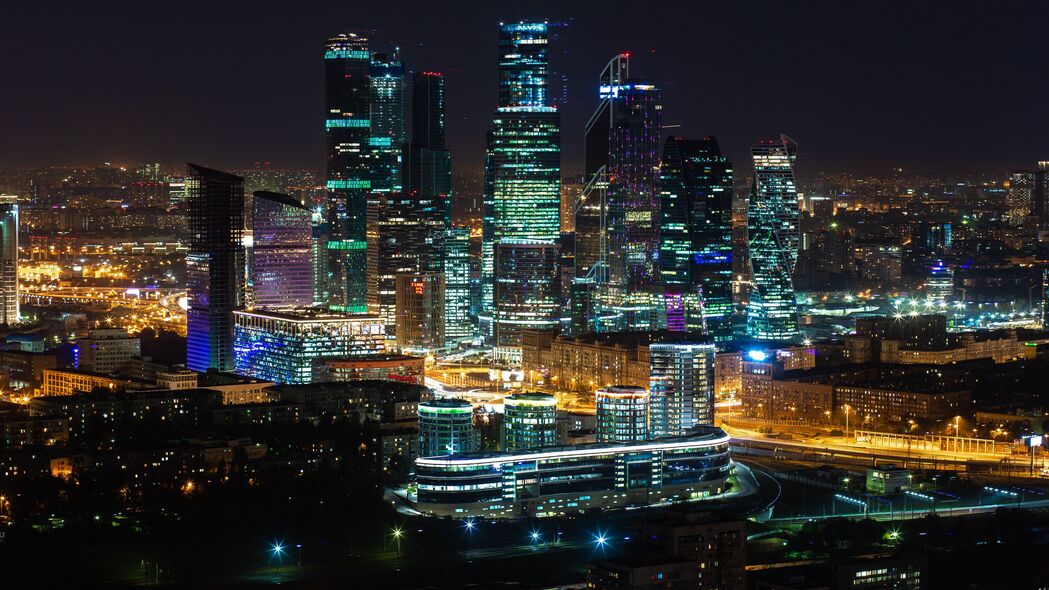 夜城 摩天大楼 城市灯光 莫斯科城市 建筑 莫斯科 俄罗斯 4k壁纸 3840x2160