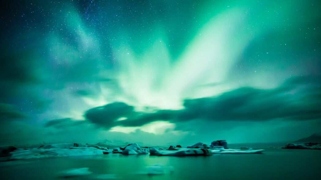 北极光 极光 湖泊 冰 地平线 冰岛 4k壁纸 3840x2160