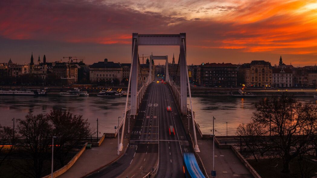 大桥 日落 城市 布达佩斯 匈牙利 4k壁纸 3840x2160