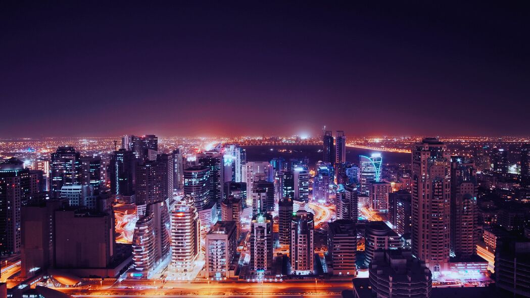 夜城 城市灯光 鸟瞰图 大都市 迪拜 阿联酋 4k壁纸 3840x2160