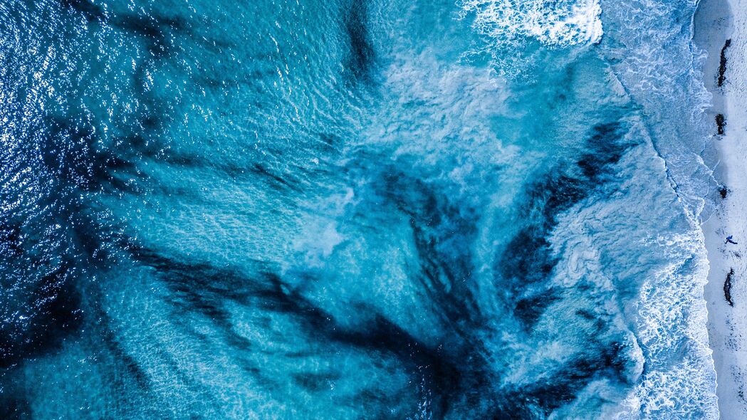 海洋 海岸 俯视图 冲浪 水 蓝色 4k壁纸 3840x2160