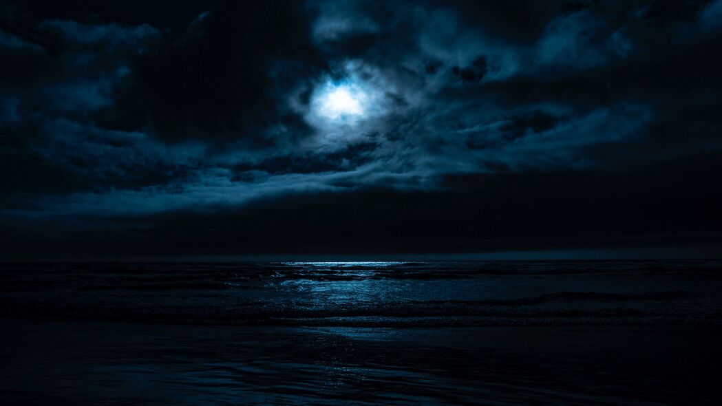 大海 夜晚 月亮 地平线 4k壁纸 3840x2160