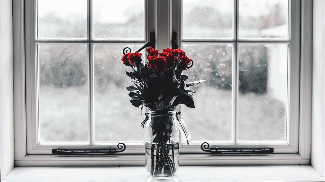 玫瑰 花束 花瓶 窗户 4k壁纸 3840x2160