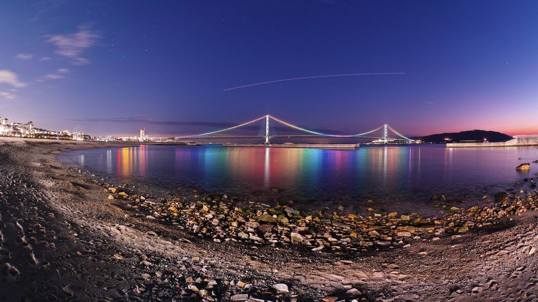 大桥 海岸 海峡 晚上 akashi kaikyo大桥 日本 4k壁纸 3840x2160