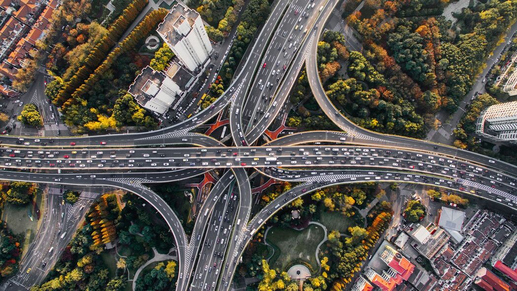 十字路口 道路 俯视图 交通 桥梁 上海 中国 4k壁纸 3840x2160