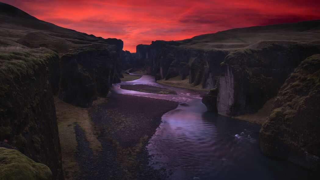 峡谷 河流 夜晚 峡湾 冰岛 4k壁纸 3840x2160