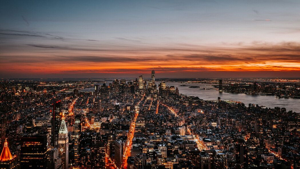 纽约 夜城 天际线 天空 黄昏 日落 4k壁纸 3840x2160