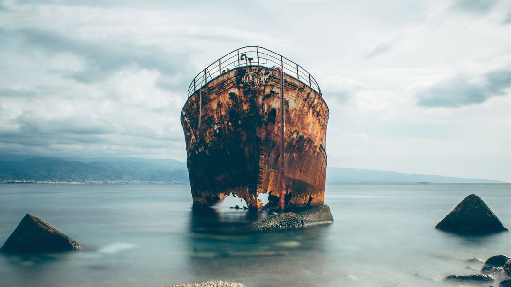 船 生锈 被毁 海 海岸 4k壁纸 3840x2160