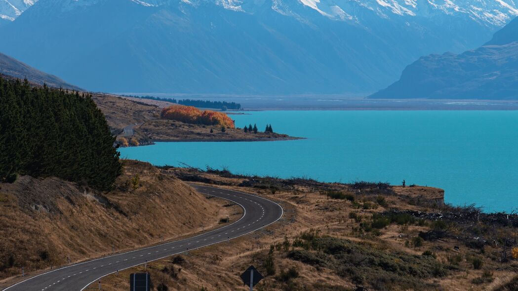 普卡基湖 新西兰 道路 山脉 转 4k壁纸 3840x2160
