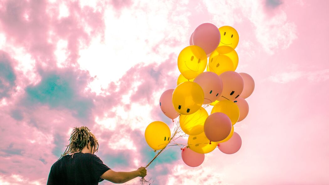 气球 天空 粉红色 黄色 4k壁纸 3840x2160