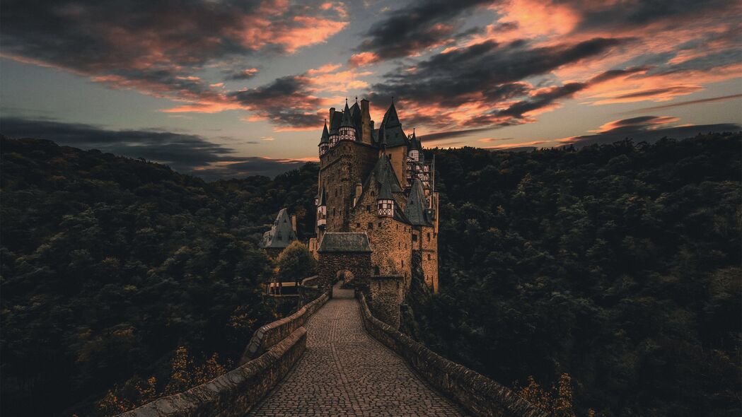  wierschem 德国 城堡 步道 晚上 天空 4k壁纸 3840x2160