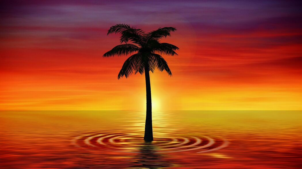 棕榈 艺术 黄昏 海洋 4k壁纸 3840x2160