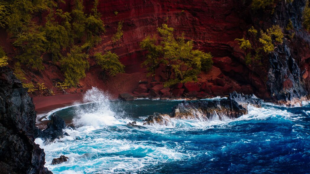 海洋 冲浪 岩石 树木 夏威夷 4k壁纸 3840x2160