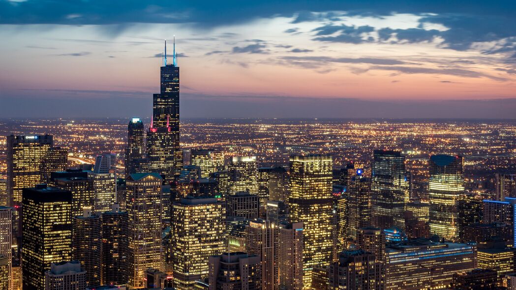 芝加哥 美国 摩天大楼 夜间 4k壁纸 3840x2160