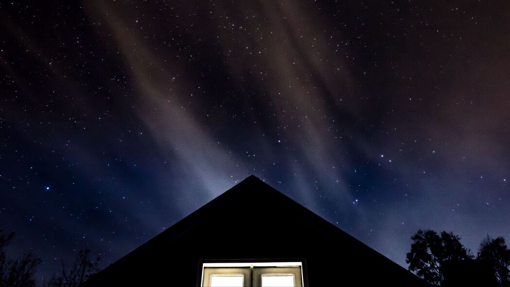 星空 屋顶 夜晚 窗户 4k壁纸 3840x2160