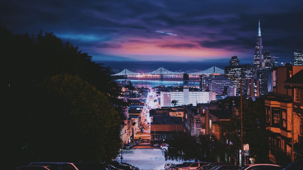 旧金山 美国 建筑物 天空 桥梁 夜间 4k壁纸 3840x2160