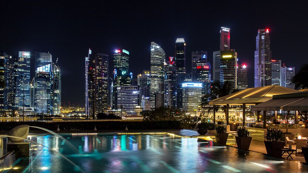 新加坡 灯光秀 夜晚 摩天大楼 4k壁纸 3840x2160