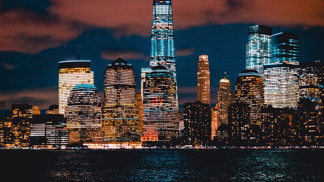 纽约 美国 摩天大楼 海岸 夜间 4k壁纸 3840x2160