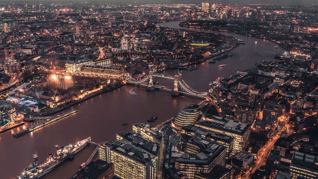 伦敦 英国 城市灯光 桥梁 俯视 4k壁纸 3840x2160