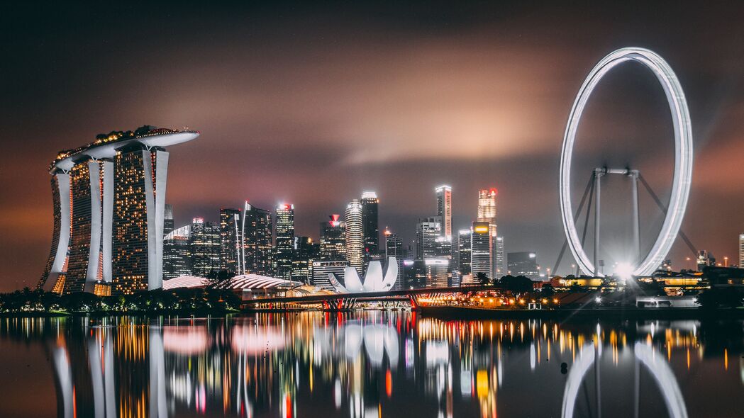 新加坡 摩天大楼 建筑物 海岸 夜间 4k壁纸 3840x2160
