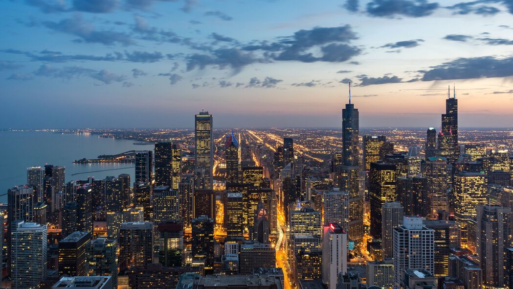 芝加哥 美国 摩天大楼 夜晚 从上方观看 4k壁纸 3840x2160